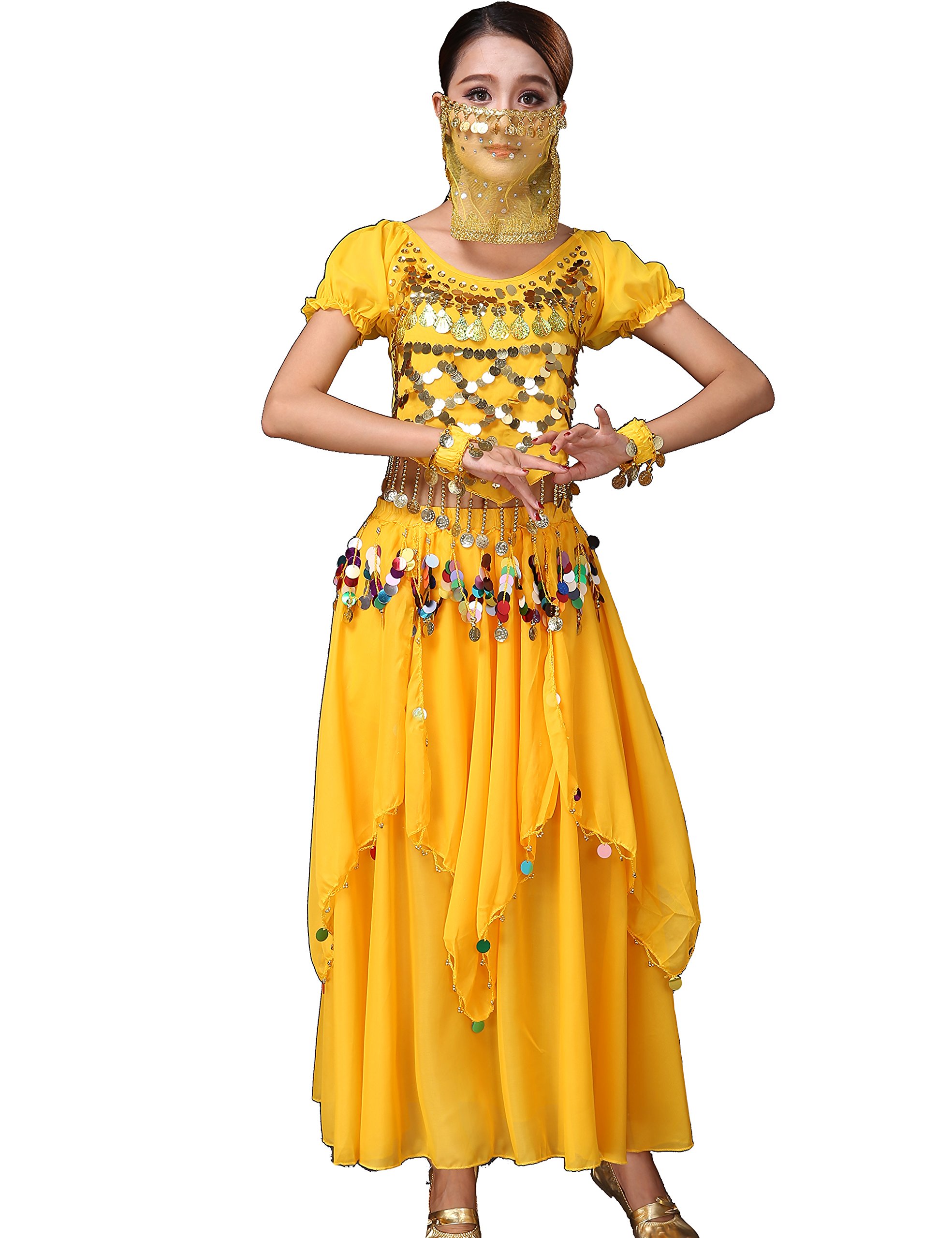 Astage Belly Dance Halloween Costume Top Skirts Veil Bracelets Headdress Sets