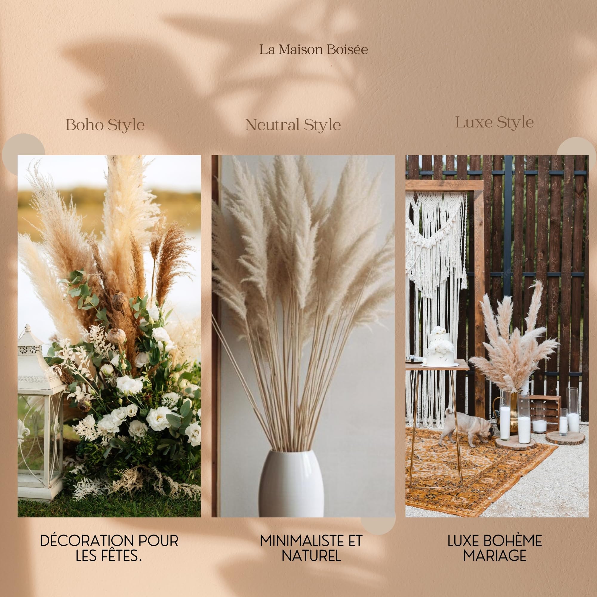 Lot de 4 Grand Pampas Séchées Décoration, 100cm d'herbe de la Pampa XXL Bouquet de Fleurs Séchées, Décoration Boho pour Mariage Salon Chambre à Coucher