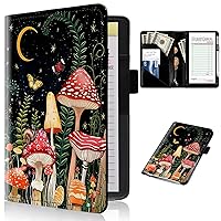 Vista 34 de Libros para camarera con bolsillo con cremallera, diseño floral de hongos, luna, serpiente, libro de camarera de cuero, organizador de dinero