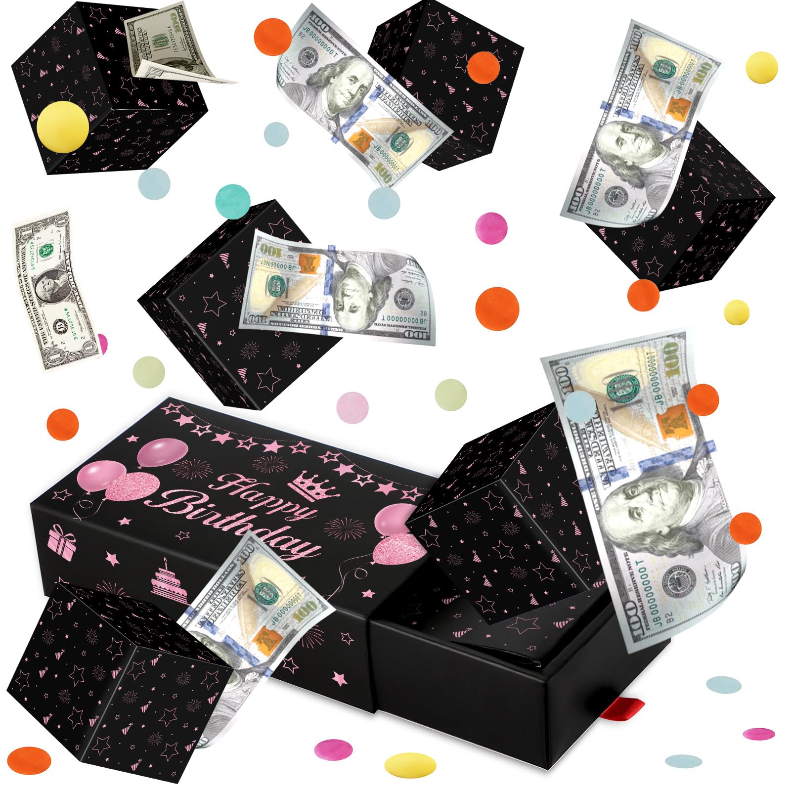 Giftota Birthday Explosion Gift Money Box, Surprise Money Pop Up Explosion Happy Birthday Gift Box - Pink Balloon