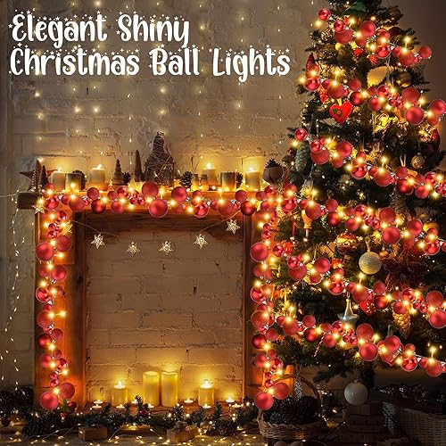 Miniatura 5 de Guirnalda de bolas de Navidad de 6 pies con luces LED, guirnalda de bombillas iluminadas de Navidad, decoración de bolas de árbol de Navidad,