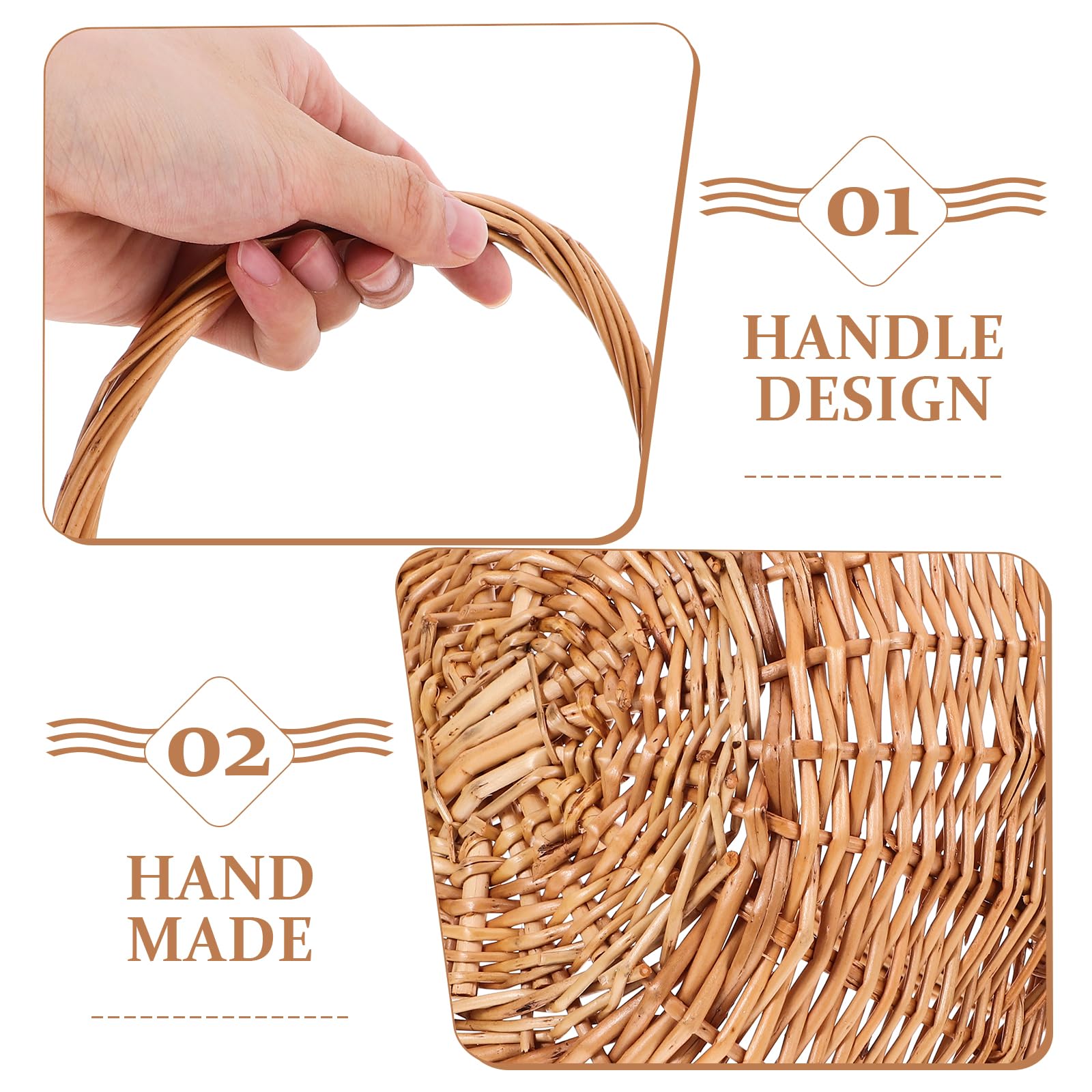 Unomor Wicker Woven Fruit Basket with Handle Willow Gift Basket Wicker Picnic Bread Basket Rattan Food Serving Basket for Outdoor Home Party Decoration 8.65X7.07X6.68in