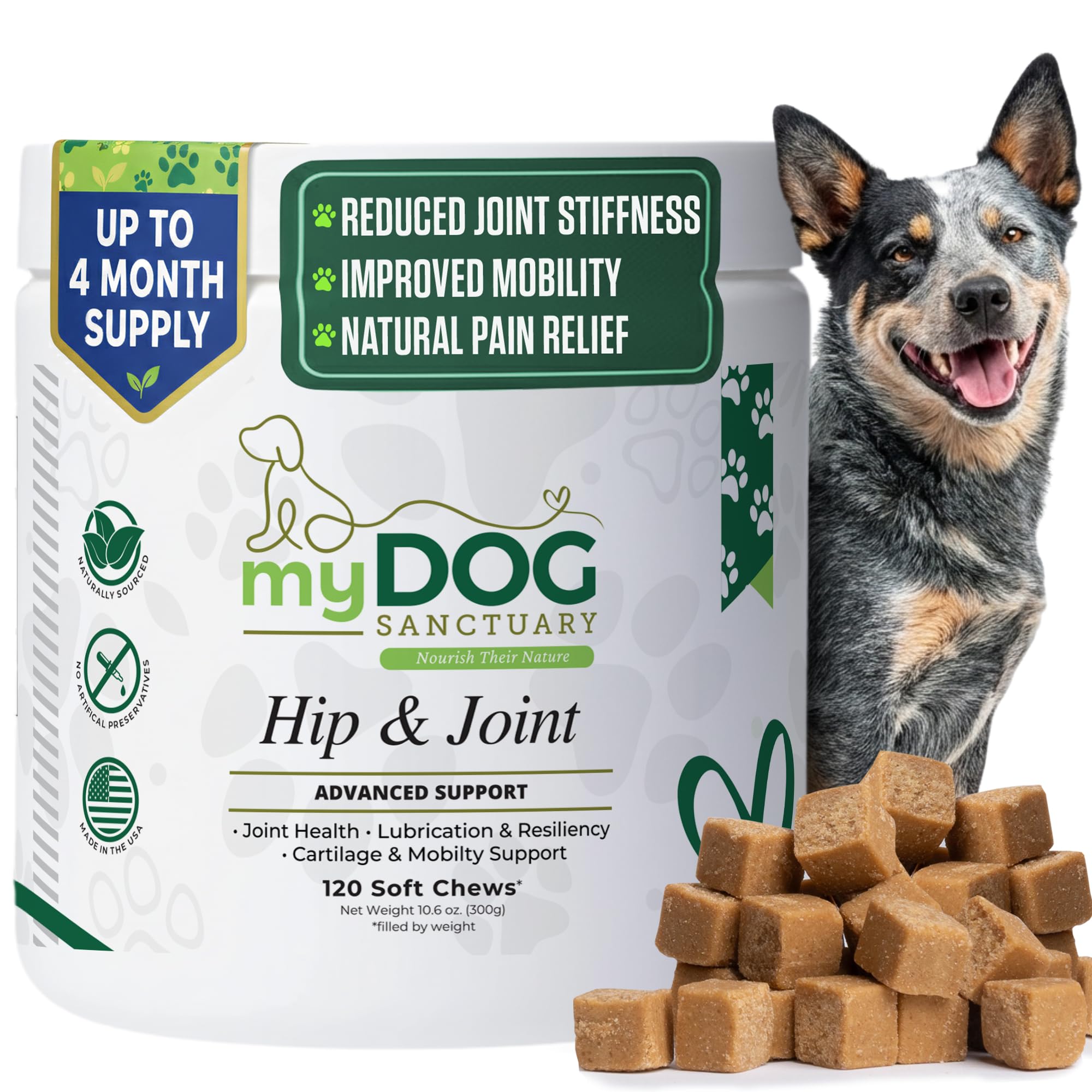 120 Chews Hip and Joint Supplement for Dogs - Glucosamine, Chondroitin & MSM,Dog Joint Supplement - Mobility, Flexibility & Cartilage Support - Bacon Flavor