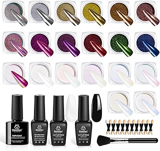 Beetles 20 Colors Metallic Chrome Nail Powder Kit 24Pcs Pearl Chrome Nai...