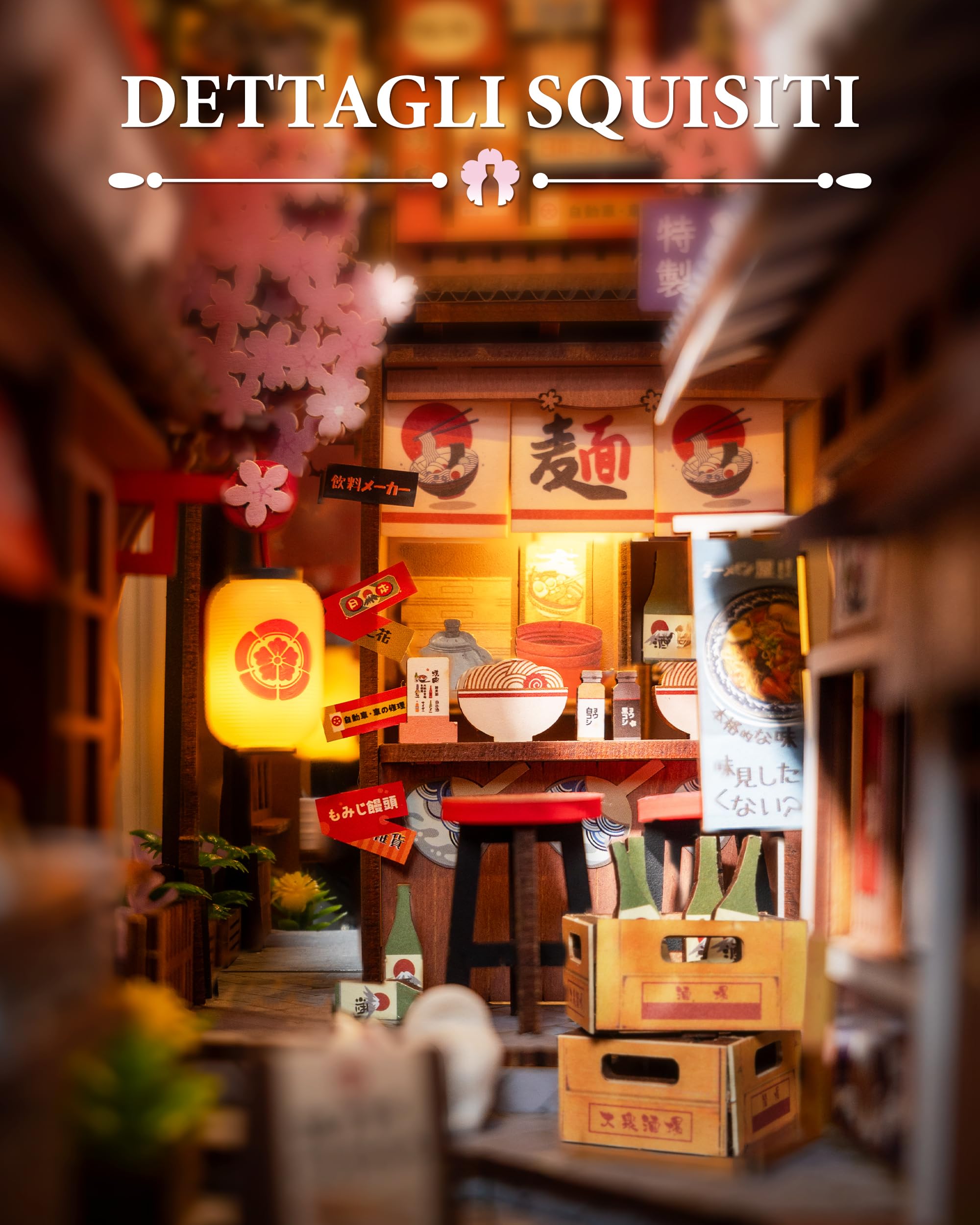 Rolife Book Nook Kit Miniature da Costruire DIY Booknook Sakura Wine Alley 3d Puzzle Legno con Luci Decorazione Libreria Casa Modellismo da Costruire Adulti Diorama Modellismo