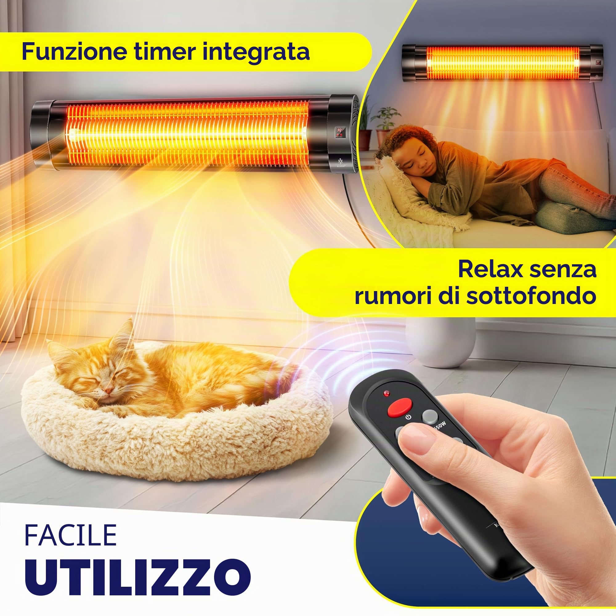 KESSER® Stufa a infrarossi da 2500 W, con telecomando, 3 livelli, riscaldamento istantaneo, supporto da parete, faretto da terrazza, faretto al quarzo, riscaldatore da terrazza, con custodia