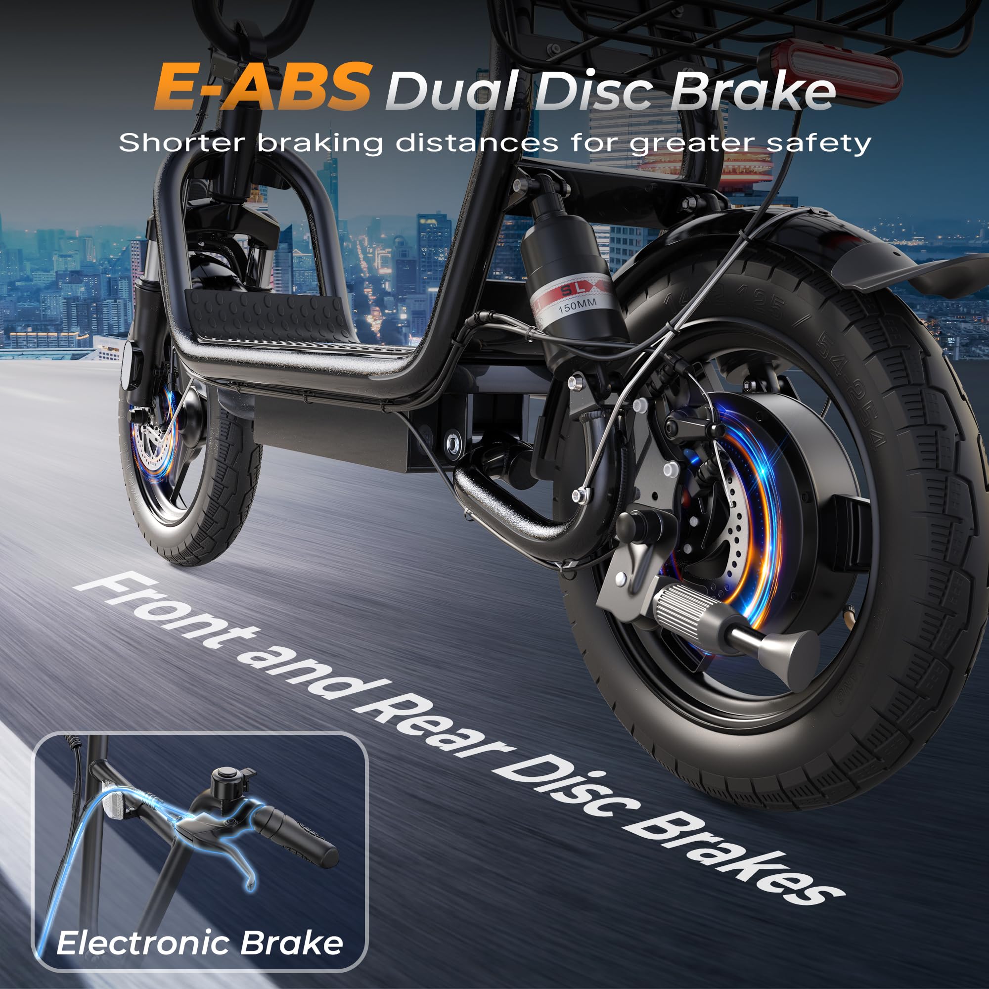 Electric Scooter for Adults with Seat- Peak 750W Motor,Foldable E-Scooter with Back Basket,14" Tire E Scooter with 48V 7.8AH Battery Up to 20MPH &32KM/h Range,Adults Ebike for Commuting Pets & Cargo — view 5
