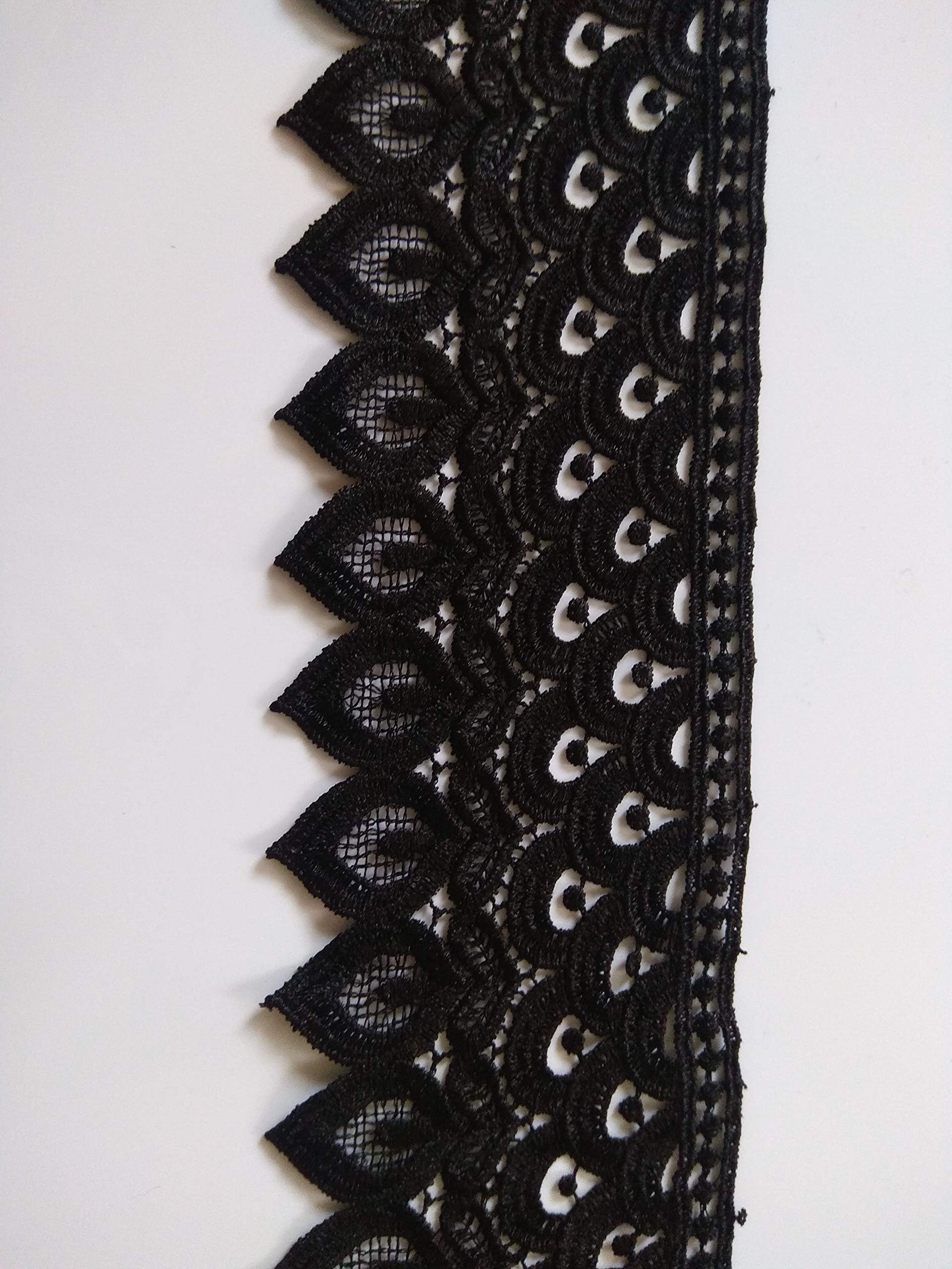 Black Crochet lace 5 inch Half Circles and Leaf for Frocks,Dresses,Curtains,Decoration 3 Meters
