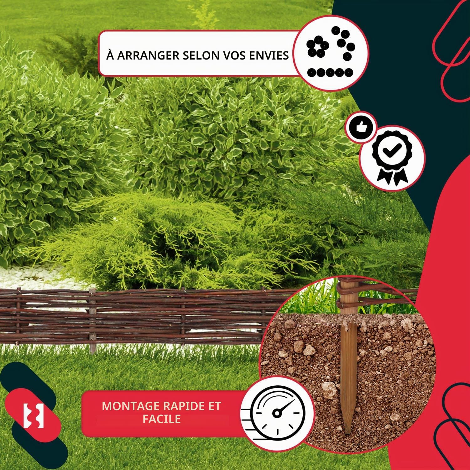 KOTARBAU® Lot de 5 Clôture Bois - Bordure Jardin Extérieur - 120 x 10 cm - Bordure de Jardin en Osier à Planter - Marron - Cloture en Osier - Décoration Extérieure