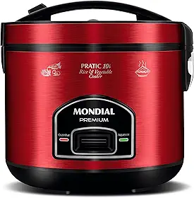 MONDIAL Panela Elétrica de Arroz, Vermelho/Inox, 700W, 110V - PE-46-10X