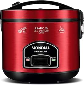 MONDIAL Panela Elétrica de Arroz, Vermelho/Inox, 700W, 110V - PE-46-10X