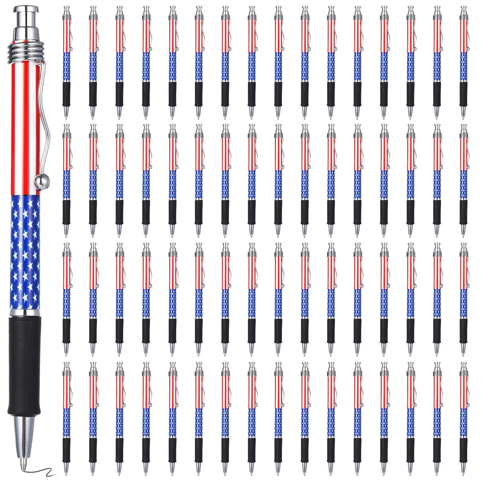 64 Stk. Kugelschreiber mit USA-Flagge, Metallkugelschreiber mit amerikanischem Thema, Geschenke zum Veteranentag, patriotisches Zubehör, schwarze Tinte Schreibstifte für Schüler und Andenken