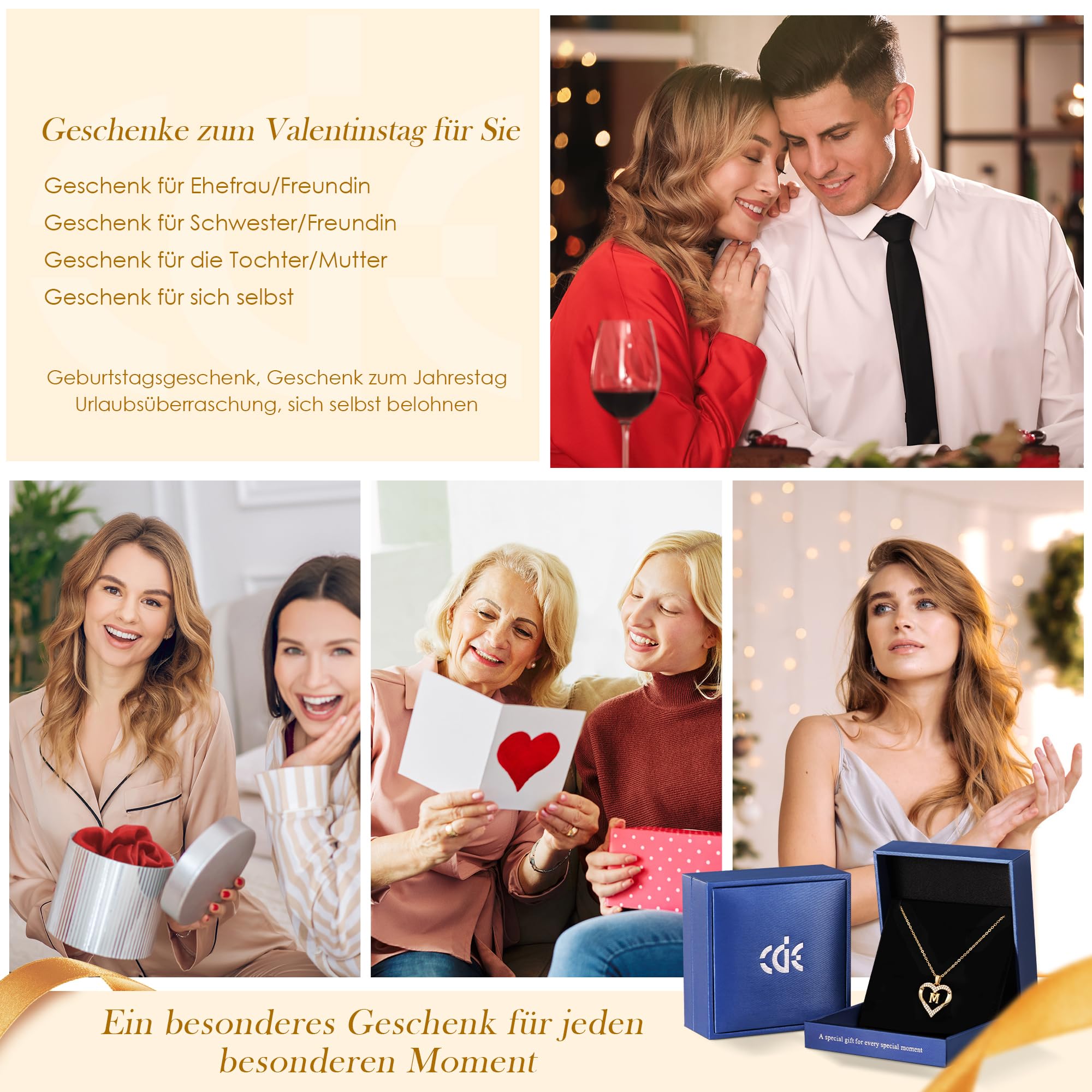 CDE Kette Damen 18K Vergoldet Halskette Initialen Herz Anhänger Buchstabenkette für Damen A-Z Personalisiert Kette Schmuck Geburtstags Geschenk für Teenager Mädchen Frauen Valentinstag Weihnachten