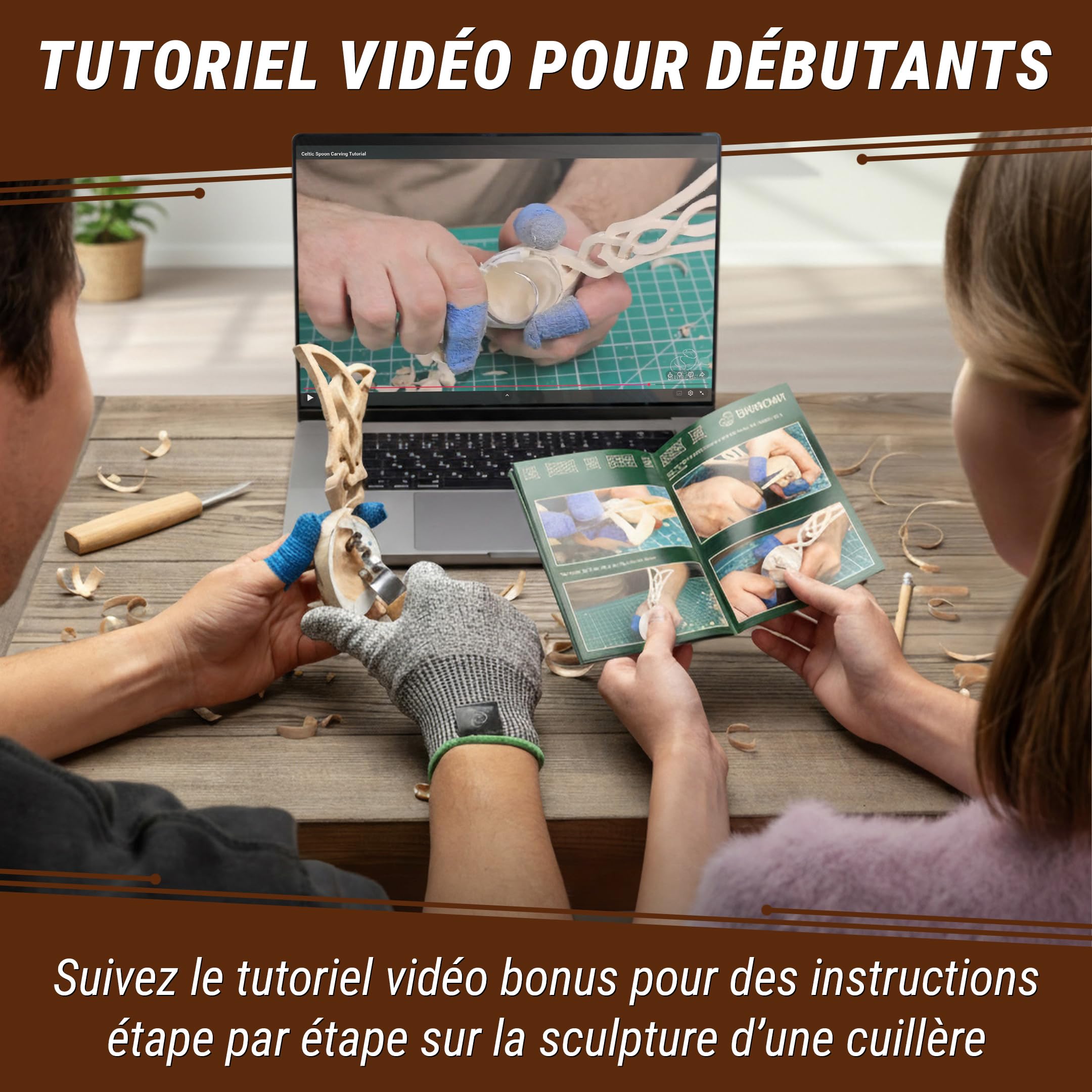 BeaverCraft DIY04 Kit de sculpture de cuillères en bois pour débutants – Ensemble de couteaux Sloyd et crochet, ébauche en tilleul – Kit de sculpture sur bois pour adultes et enfants