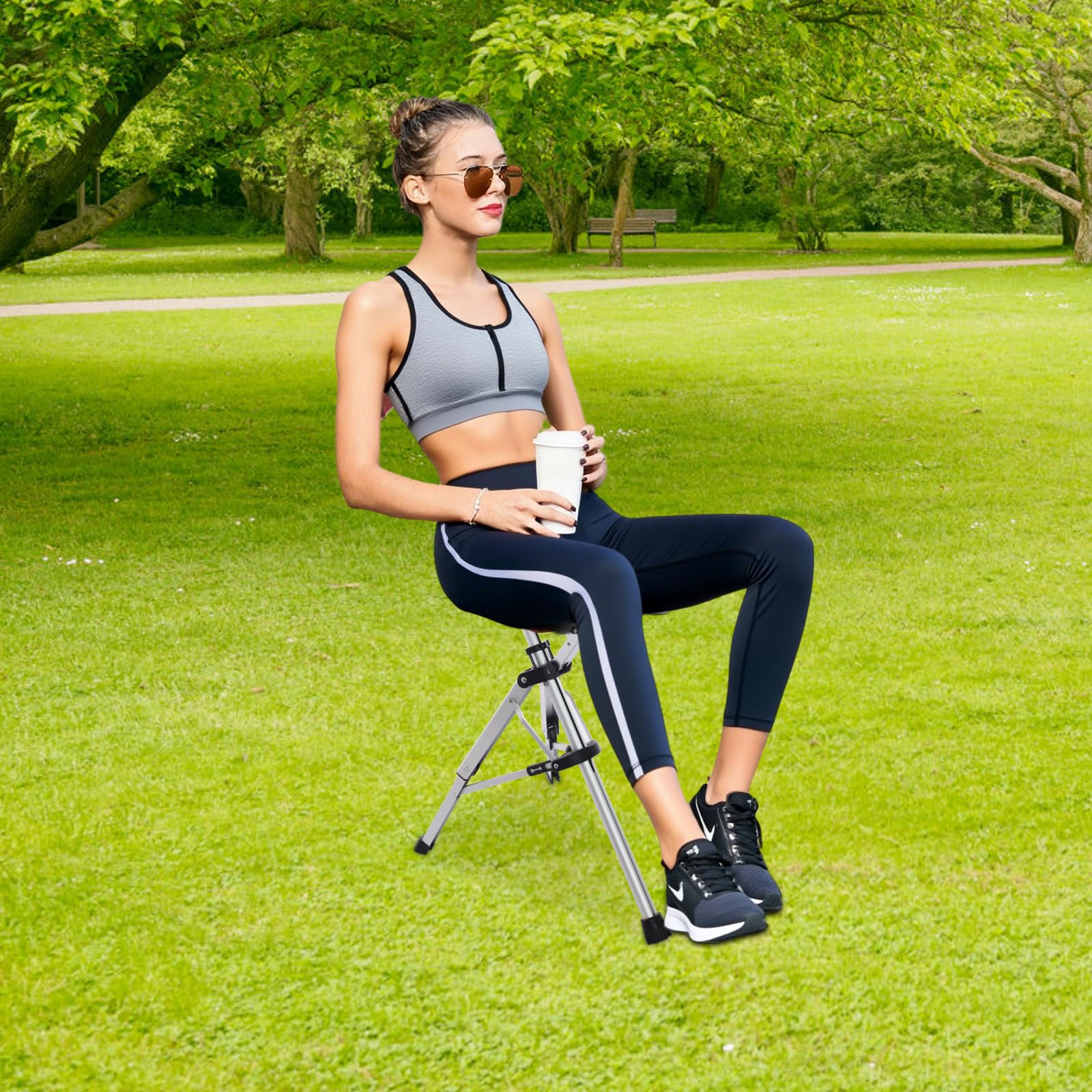 Bastón plegable con asiento, bastón plegable, silla de bastón portátil, silla plegable, bastón de senderismo para camping, senderismo, aluminio ligero, fácil de llevar