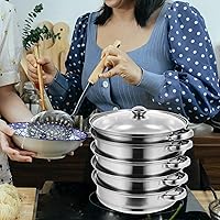 Vista 2 de Olla de aluminio para cocinar al vapor de 5 capas con tapa de vidrio templado 11.0 in Dim Sum Basket