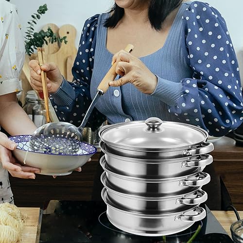 Miniatura 2 de Olla de aluminio para cocinar al vapor de 5 capas con tapa de vidrio templado 11.0 in Dim Sum Basket