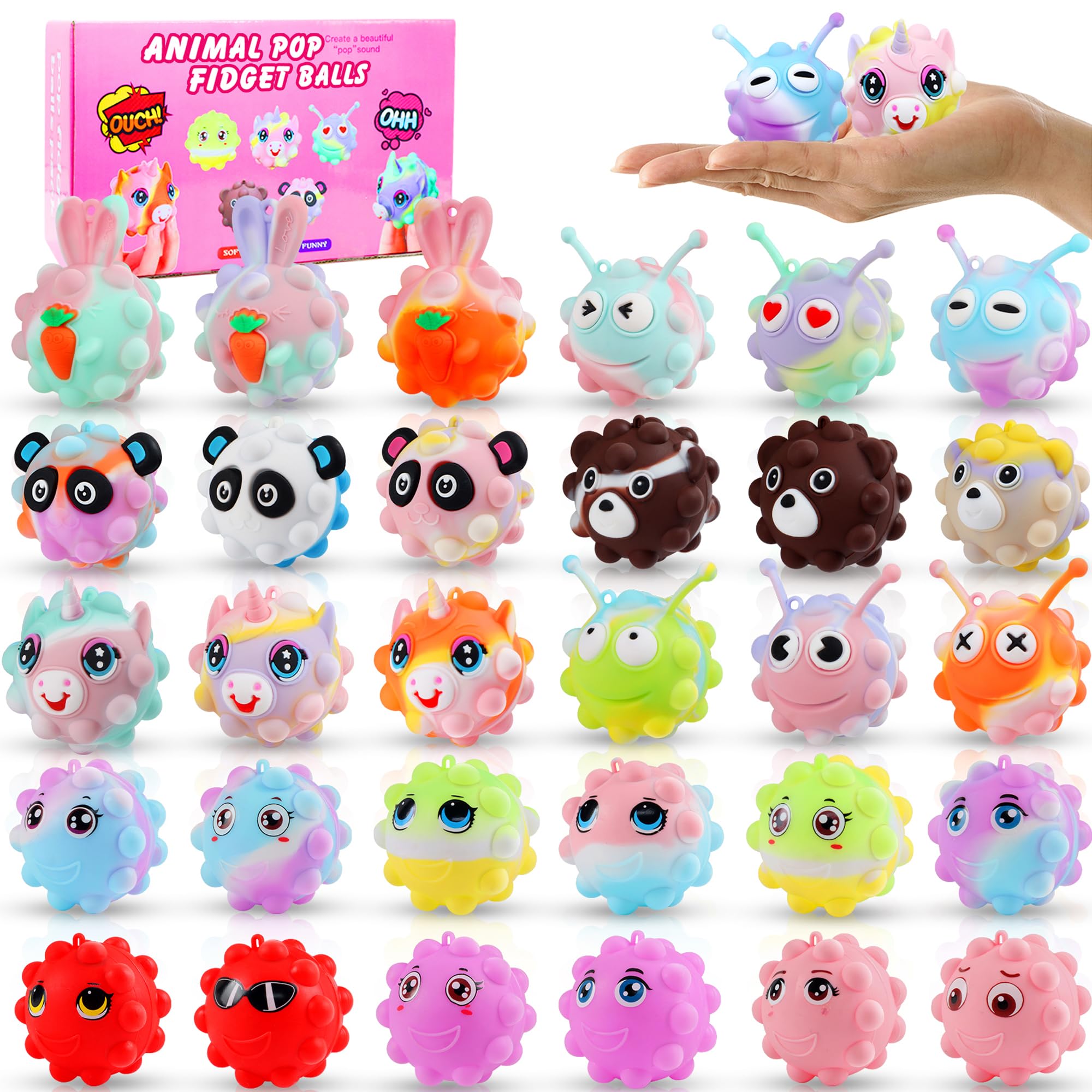 30 Pack Animal Pop Balls Party Favors for Kids,3D Pop Balls Fidget Toys,Birthday Gifts for Boys & Girls,Goodie Bag Stuffers,Pinata Stuffers Filler,Carnival Prizes,Treasure Box Toys,Kids Prizes