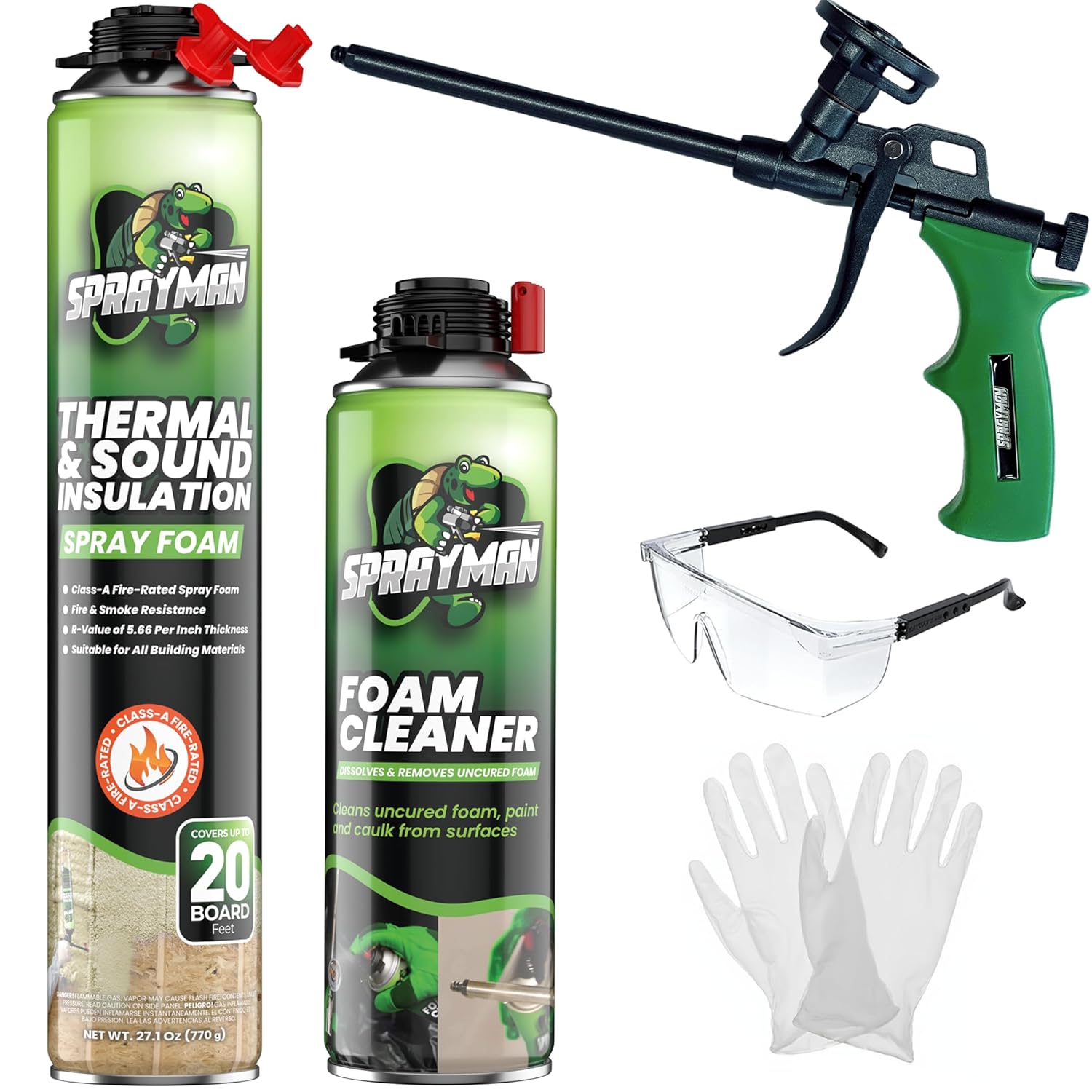 Sprayman Spray Foam Insulation Kit (20 Sq.Ft.) - Closed Cell Polyurethane Expanding Foam Sealant, Thermal & Acoustic Protection for Wall and Attic - Gun & Cleaner Included, 27.1 oz, 1 Pack