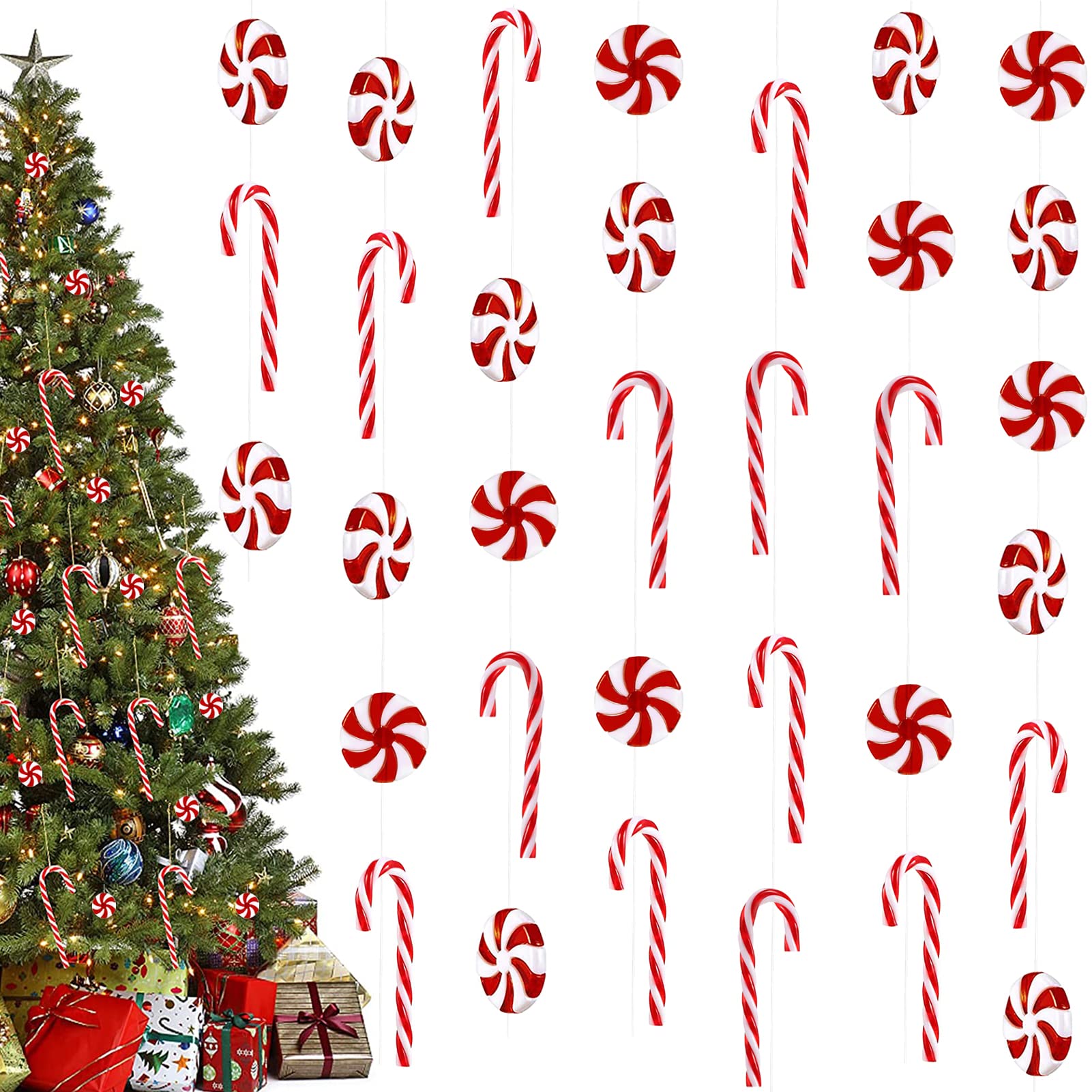 4 Bastoncini Di Zucchero Natalizi Decorativi Rossi E Bianchi, 40 Cm, In Cotone, Per Albero Di Natale, Centrotavola, Decorazioni Fai Da Te E Regali