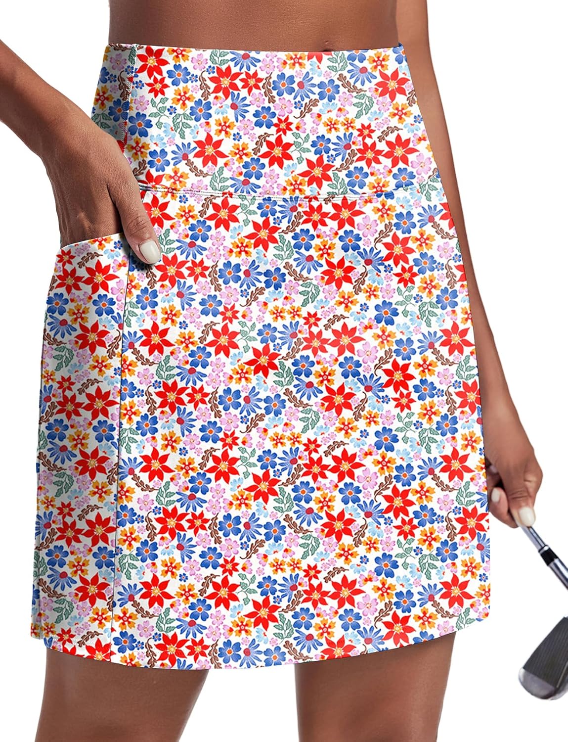 PINSPARK 19" Knee Length Skorts for Woman UPF 50+ Golf Skirts High Waisted Athletic Tennis Pickleball Skort with 4 Pockets