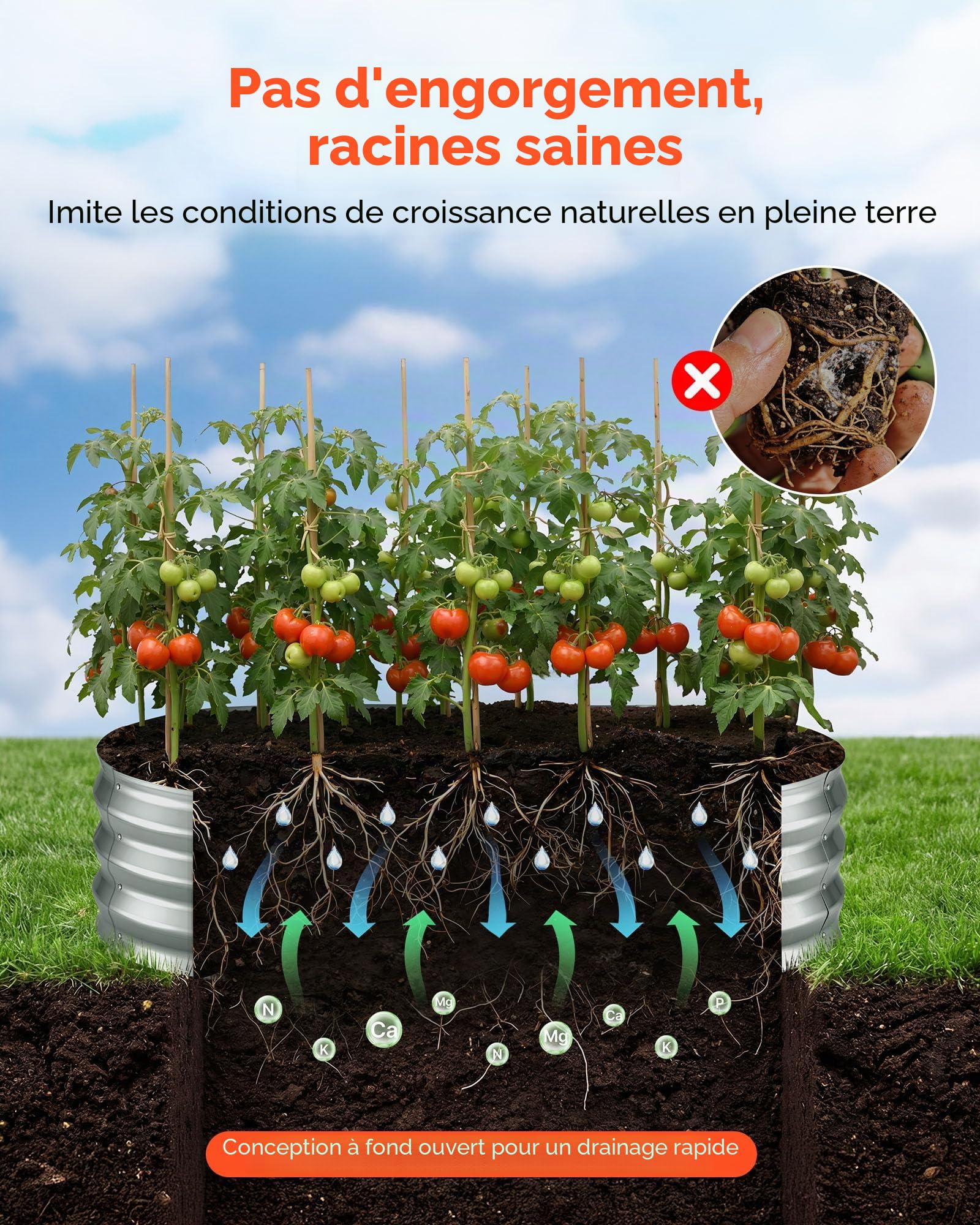 VEVOR Potager Surélevé Métal 120x60x30 cm Carré Potager Surélevé Lot de 2 Lit de Jardin Ovale pour Extérieur Culture Fruits Légumes Fleurs, Fond Ouvert, Galvanisé Aluminium-Zinc, avec Gants, Argenté