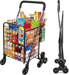 Kiffler Stair Climber Grocery Shopping Cart with 360° Swivel & Tri-Wheels | Foldable Utility Trolley, Up to 100 LBS Capacity | Ideal for Groceries, Laundry, Travel