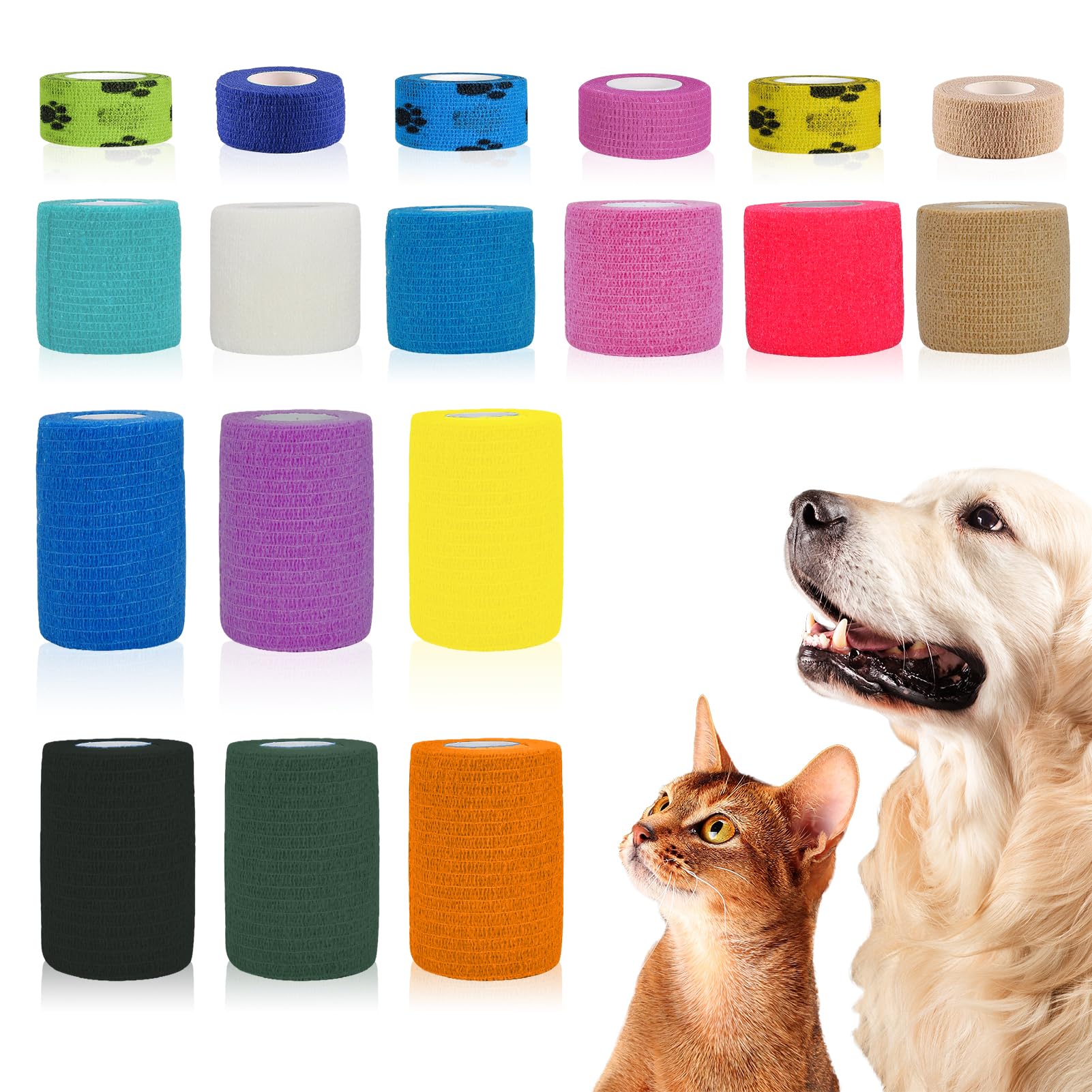 OSLEN 18 Rolls Bandage Tape Vet Wrap for Dogs Self Adhesive Bandage Cohesive Bandages dog bandage In Color Elastic Bandage for Sports Elastic Breathable Stretch Tape for Wrist Ankle
