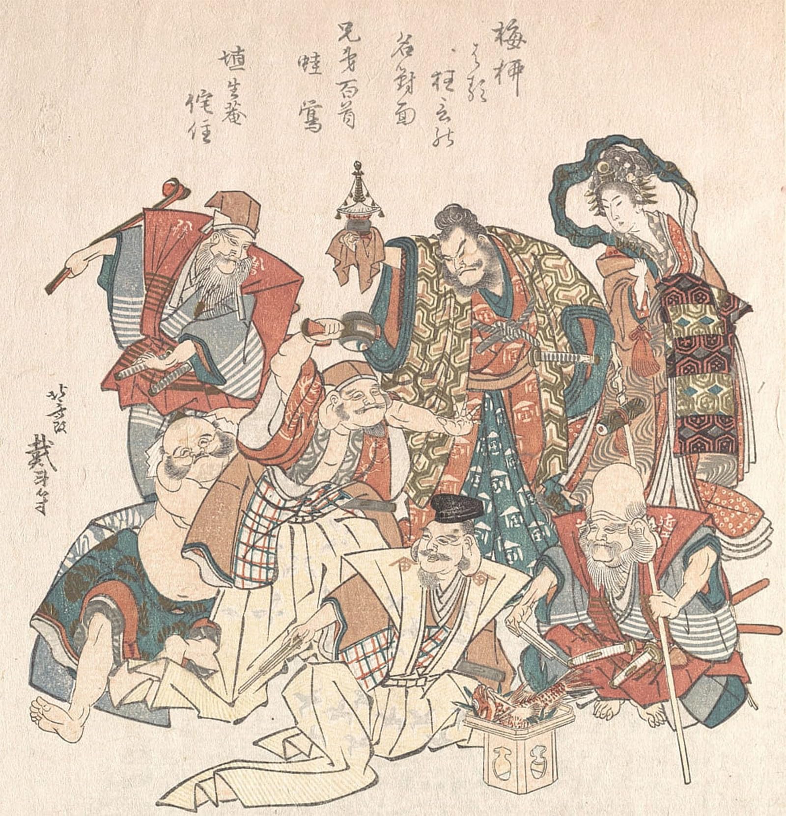ARTXLXXBN Famous Painting Canvas Artwork Graffiti Print Seven Gods of Good Fortune by Katsushika Hokusai Portrait Canvas Image for Home Decor 60x90cm