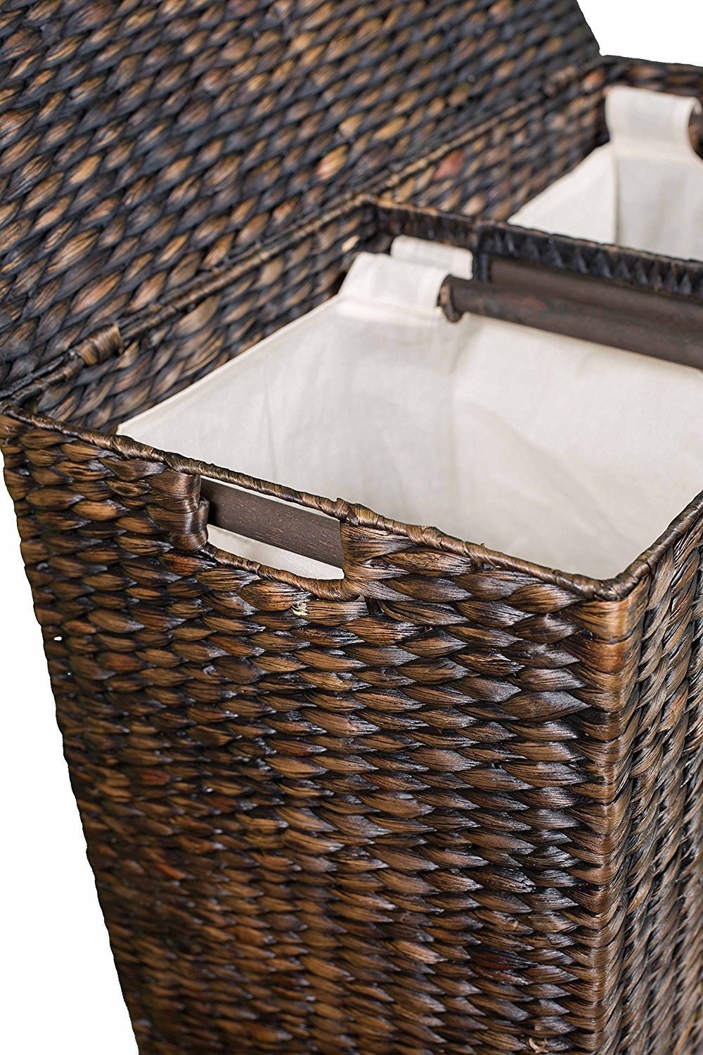 BIRDROCK HOME Double Laundry Hamper with Lid and Divided Interior (Espresso) Decorative Hand