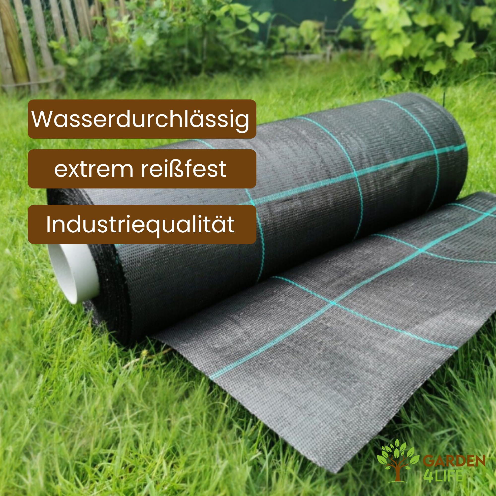 Unkrautvlies 1,5x30m – UV-stabile Gewebeplane gegen Unkraut – mit Erdanker, schwarz, wasserdurchlässig