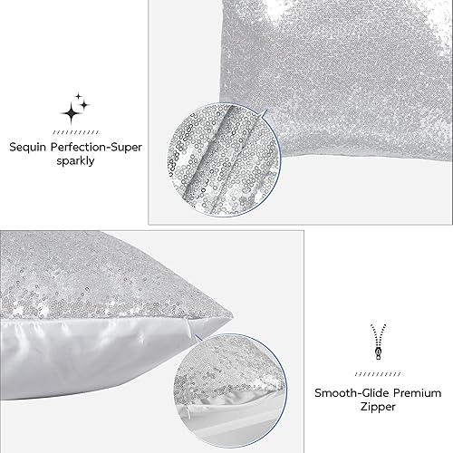 Miniatura 2 de Poise3EHome Fundas de almohada decorativas de lentejuelas plateadas de 20 x 20 pulgadas para sofá, cama, sala de estar, Navidad (plata, 2 unidades)