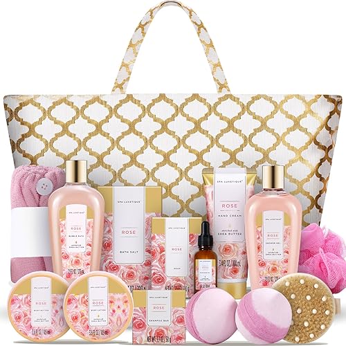 Spa Luxetique Cestas de spa para mujer, cestas de regalo de spa para mujer, 15 piezas, juegos de spa de rosas, kit de spa que incluye aceite