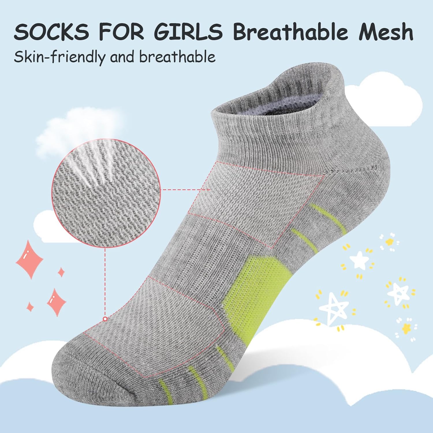 Comfoex 12 Pairs Girls Socks Ankle Athletic low cut Socks With Cushioned Sole For Little Big Kids 4-6 6-8 8-10 Years Old - Image 4