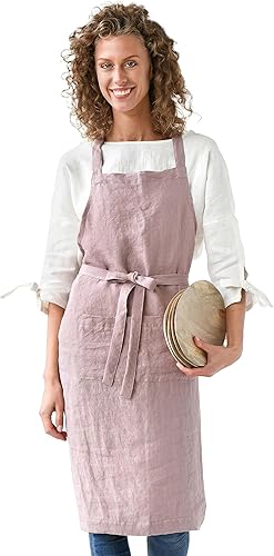 Vista 10 de MagicLinen 100% Linen Apron - Cooking, Gardening, Grilling, Painting Apron with Pockets - Perfect for Women and Men Azul denim