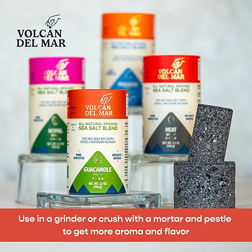 Miniatura 8 de VOLCAN DEL MAR - Mezcla de sal marina ahumada totalmente natural - Calor (picante) - Tubo de papel de 3.5 onzas