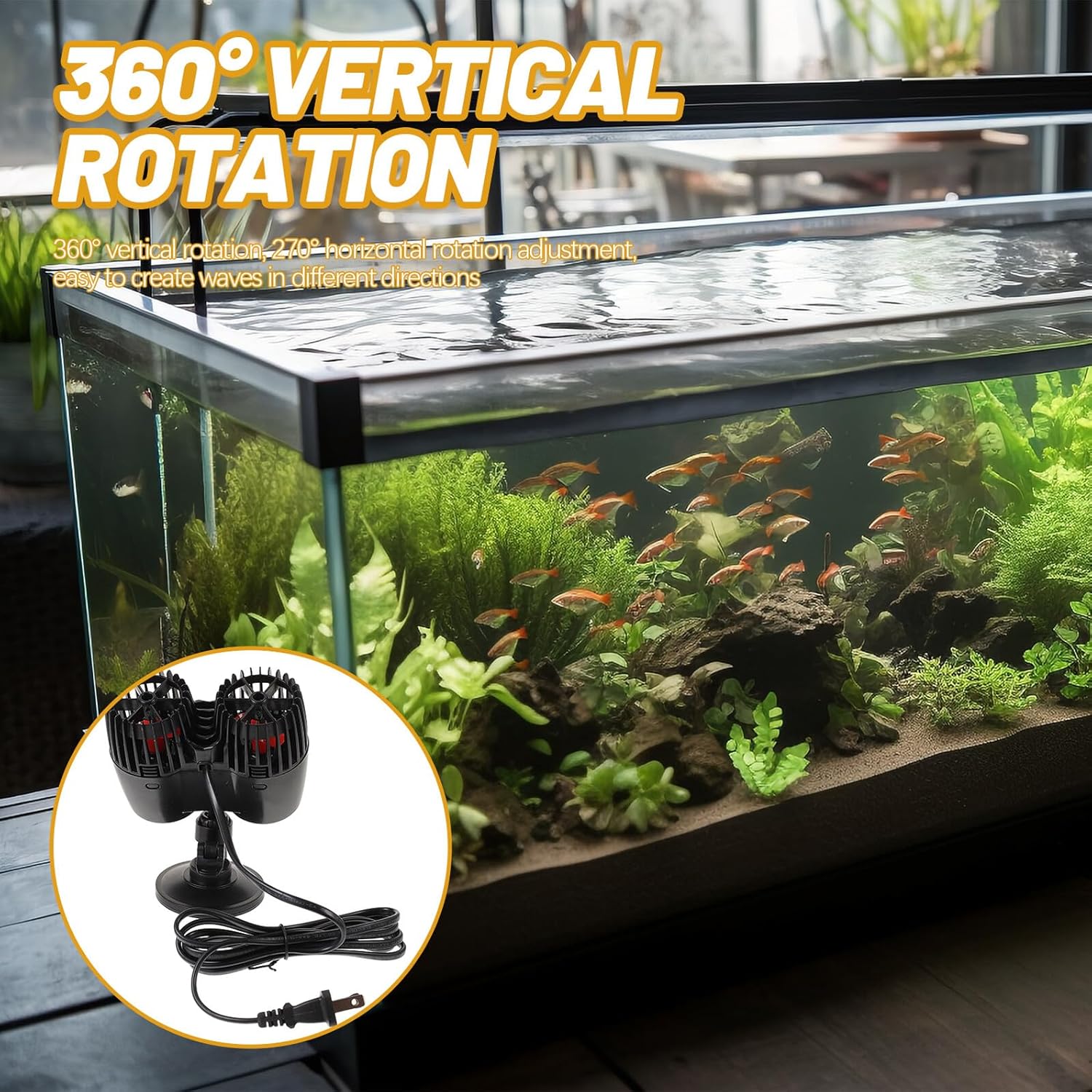 Fish Tank Wave Maker Pump with Suction Cup, Ultra-quiet Submersible Aquarium Water Pump for Freshwater and Saltwater Tanks, US Plug Ac110 Voltage