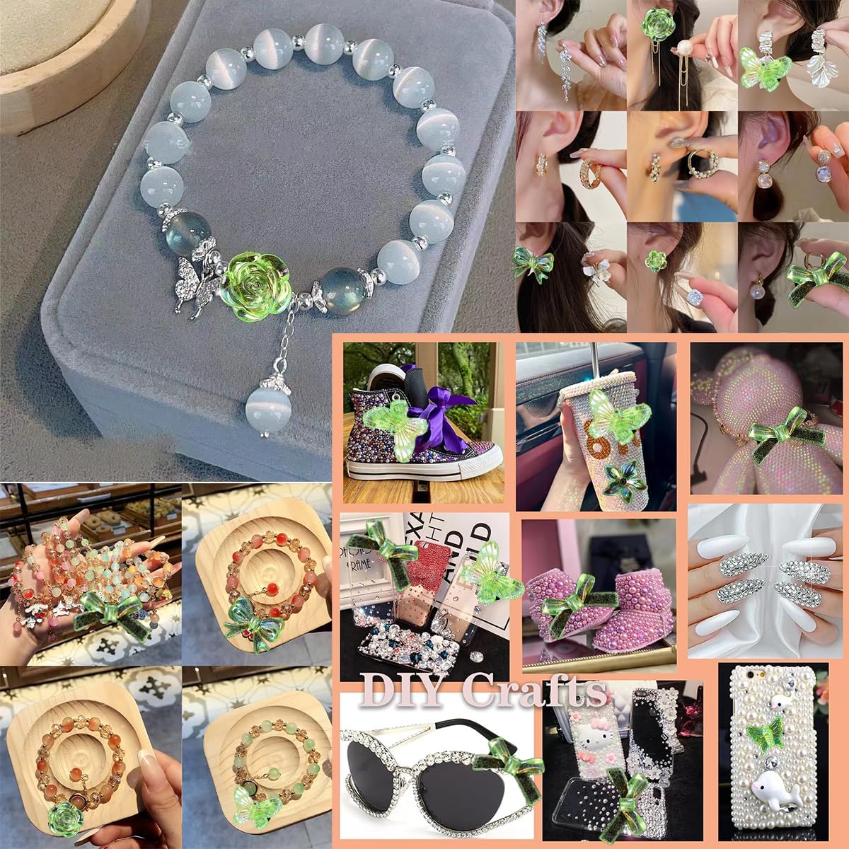 COOSLIM 150 Pieces 3D Resin ABS Colorful Rose Flower Bows Butterfly Charms with Flatback Half Round Pearl Beads Leaf Sea Shell for Bracelet Earring Necklace Craft DIY Making Supplies (Colorful) image 3