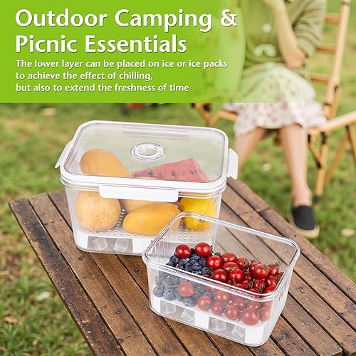 Miniatura 4 de 2 recipientes de almacenamiento de frutas para refrigerador con temporizador y colador, caja de pan de 5.5 L+2.3 L, sin BPA, recipientes de