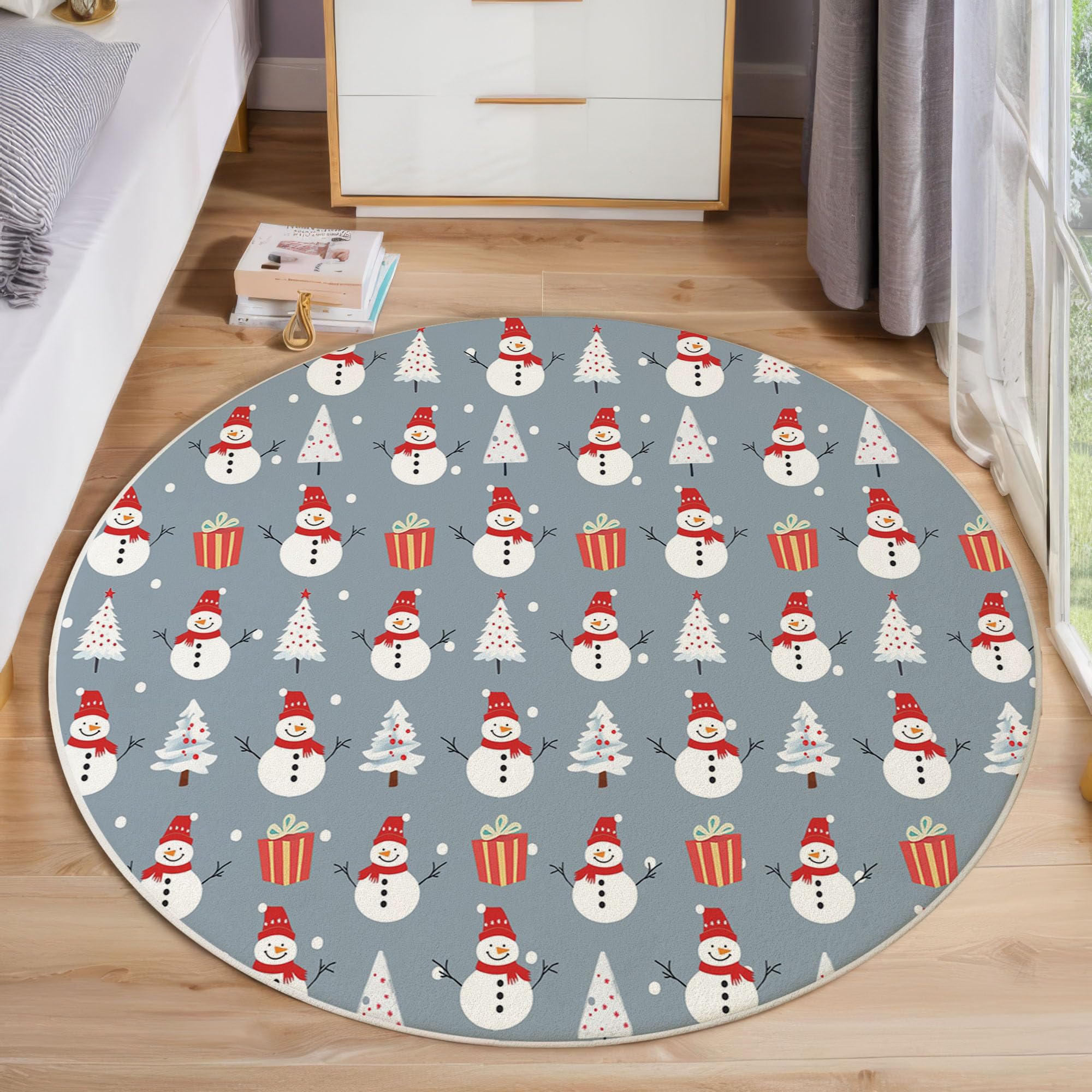 Tapis rond antidérapant et lavable en machine pour entrée et chambre douce gris