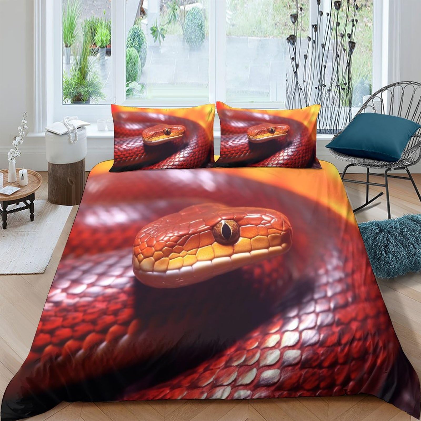 Housse de couette serpent 200x200 cm avec 2 taies d'oreiller en microfibre