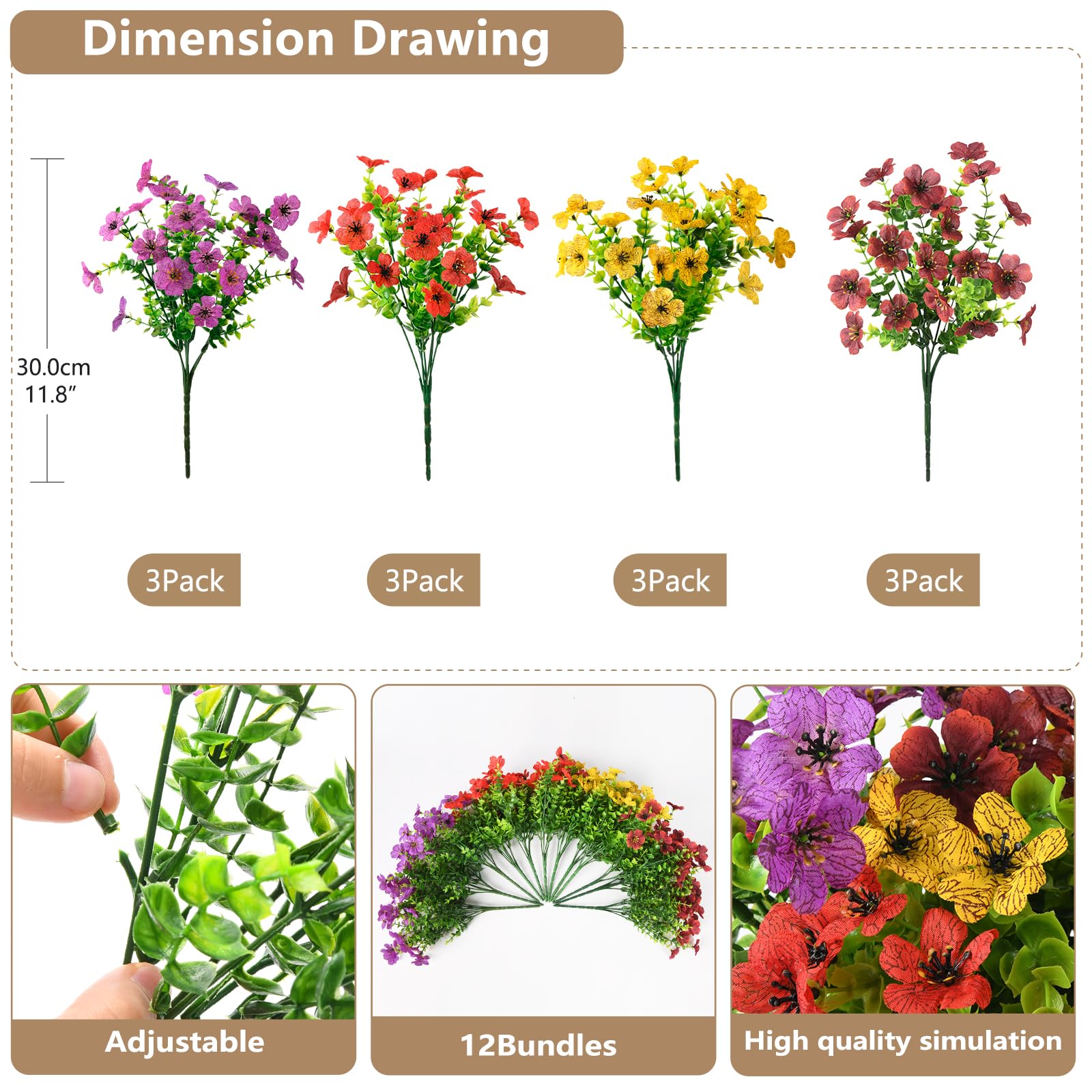 ZFProcess Künstliche Blumen, Kunstpflanzen, Frühlingsdekoration, 12 Bündel, Outdoor-Blume, Kunststoff, buntes Gänseblümchen, UV-beständig, für Sommerdekoration, Veranda, Terrasse, Hof, Garten