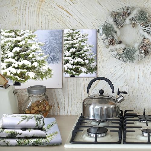 Miniatura 4 de Juego de 3 toallas de baño con árboles de Navidad, toallas de mano con copos de nieve, toallas de baño para árbol de Navidad, toallas de cocina de