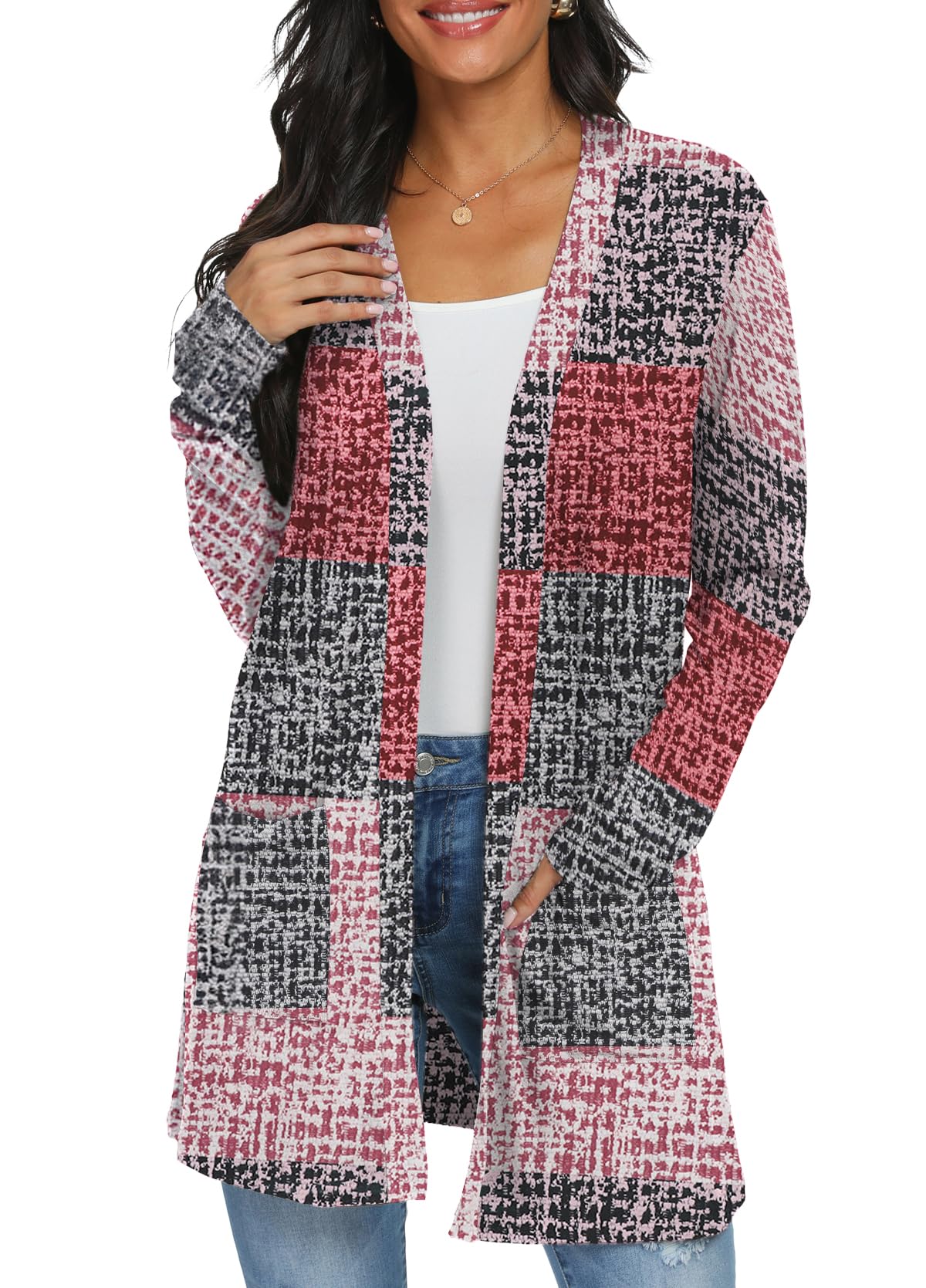 Womens Casual Lightweight with Pocketes Long Sleeve Open Front Cardigan