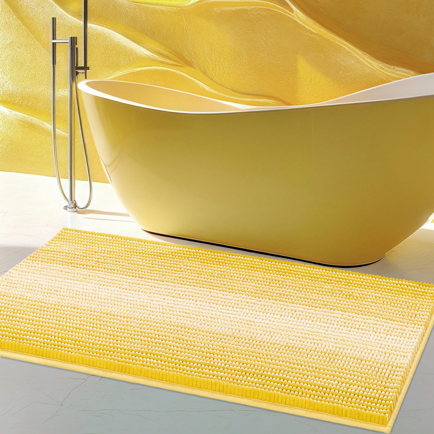 CYMAY Large Bathroom Rugs Non Slip, Chenille Bath Mat Shower Rug Soft Water Absorbent Bathmat Bath Rug in Front of Bathtub Sink Bathroom Floor, Quick