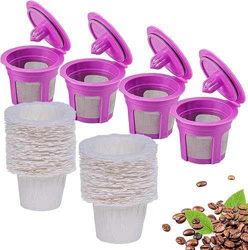 Miniatura 2 de Filtro de papel de café desechable de 300 unidades con 2 cápsulas de café reutilizables K Cup, compatible con cafetera Keurig de una sola porción