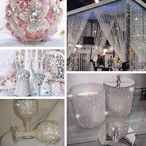 Miniatura 8 de 11 yardas Cadena de diamantes de imitación de cristal, borde de cadena de cierre de diamantes de imitación plateados, cadena de cristal transparente