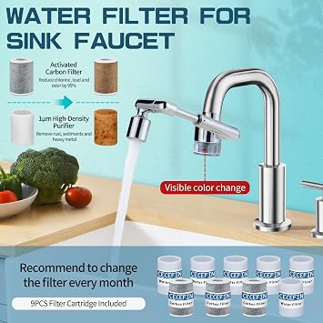 CECEFIN 1440oSink-Water-Filter Faucet-Extender 3.0 Telescopic - Carbon Purifier Reduce 99% Chlorine, NSF Test Bathroom Kitchen Aerator, Swivel Long Arm Extension for Toddlers, Hard Water Softener