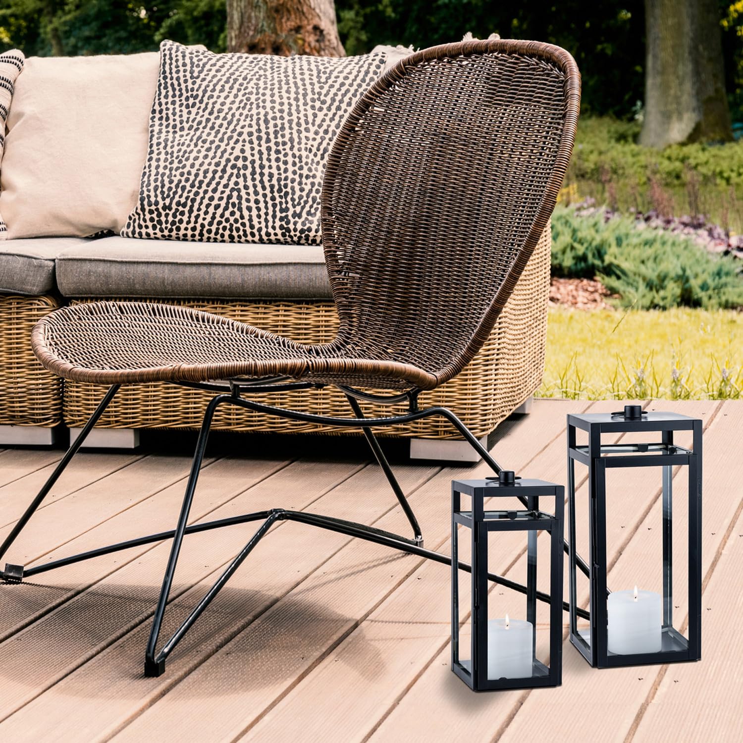 2er Set Skandinavisches Gartenwindlicht Edvin modern aus Metall 35 cm