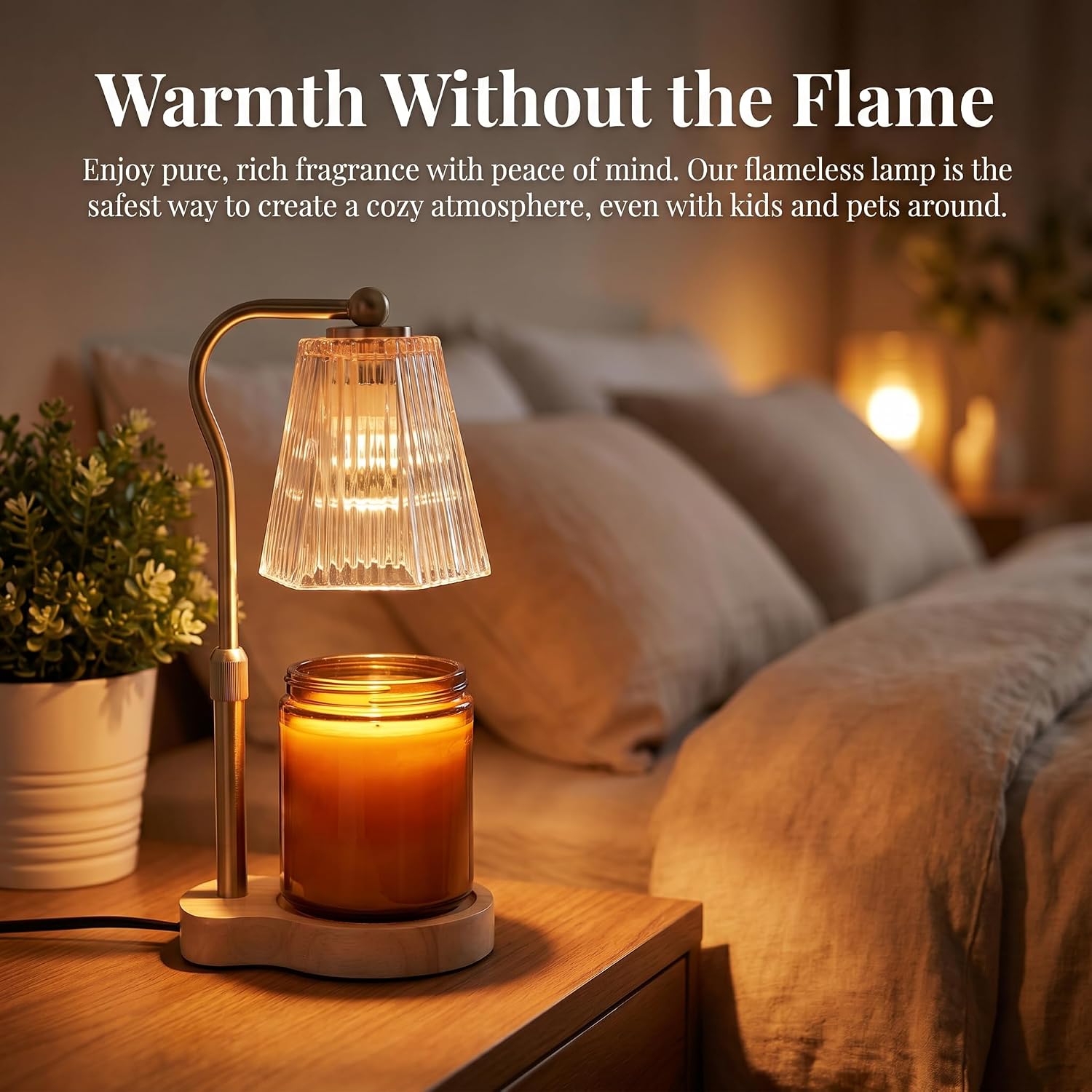 Candle Warmer Lamp with Timer & Dimmer, Adjustable Height Electric Wax Melt Warmer for Jar Candles, Flameless Scented Candle Lamp with 2 Bulbs, Cozy Home Decor Gift for Women Mom Housewarming